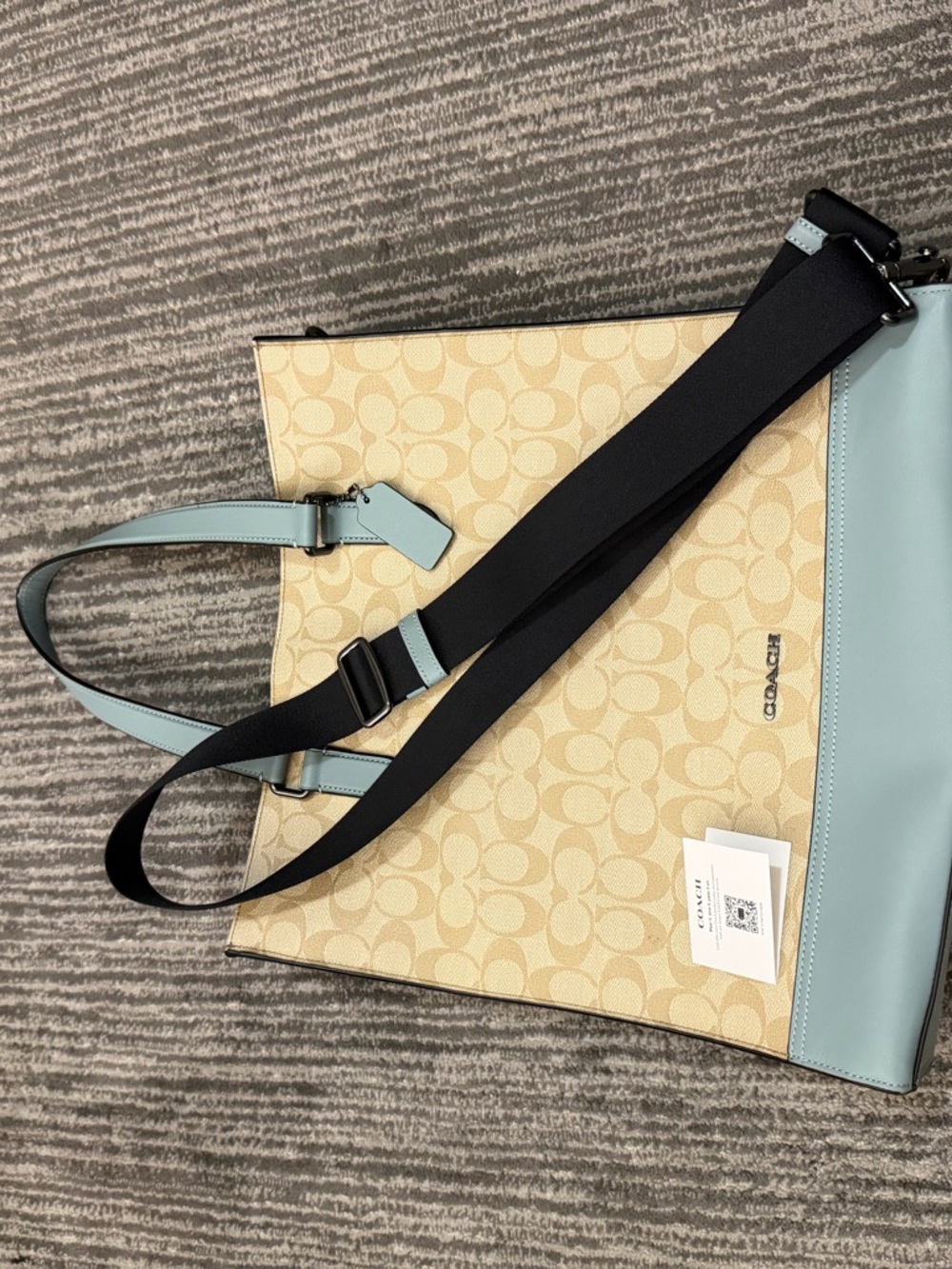 Coach Beige Signature Canvas Tote with Light Blue Trim - Picture 16 of 16